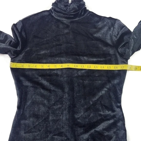 Vintage Ingrid Black Velvet  Bodycon Mock Neck Mini Dress - Picture 5 of 11